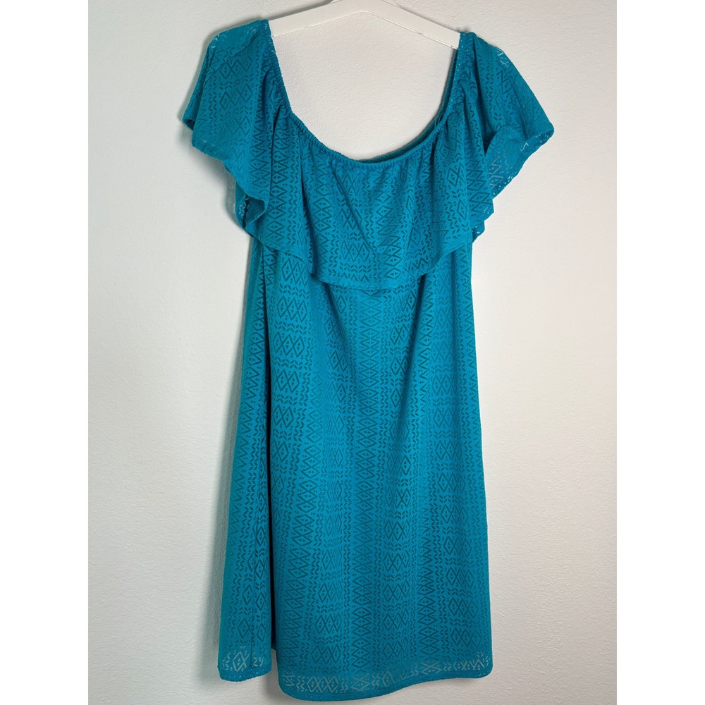 Apt. 9 Teal Blue Off Shoulder Lace Ruffle Mini Dress XL Geometric Boho Summer‎